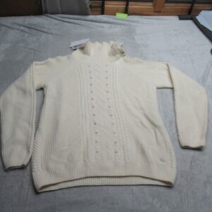 Lacoste Sweater Womens 12 44FR White Cable Knit Turtleneck Wool Blend Casual NEW